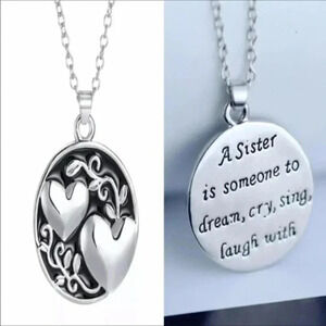 Sister Hearts Engraved Gift Necklace NWT